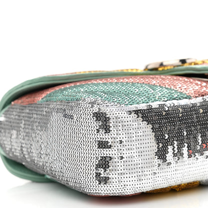 Gucci Sequin Satin Calfskin Matelasse Diagonal Small GG Marmont Shoulder Bag Grigio Argento Verde Chiaro Rosa Giallo Light Water Green 9 of 11