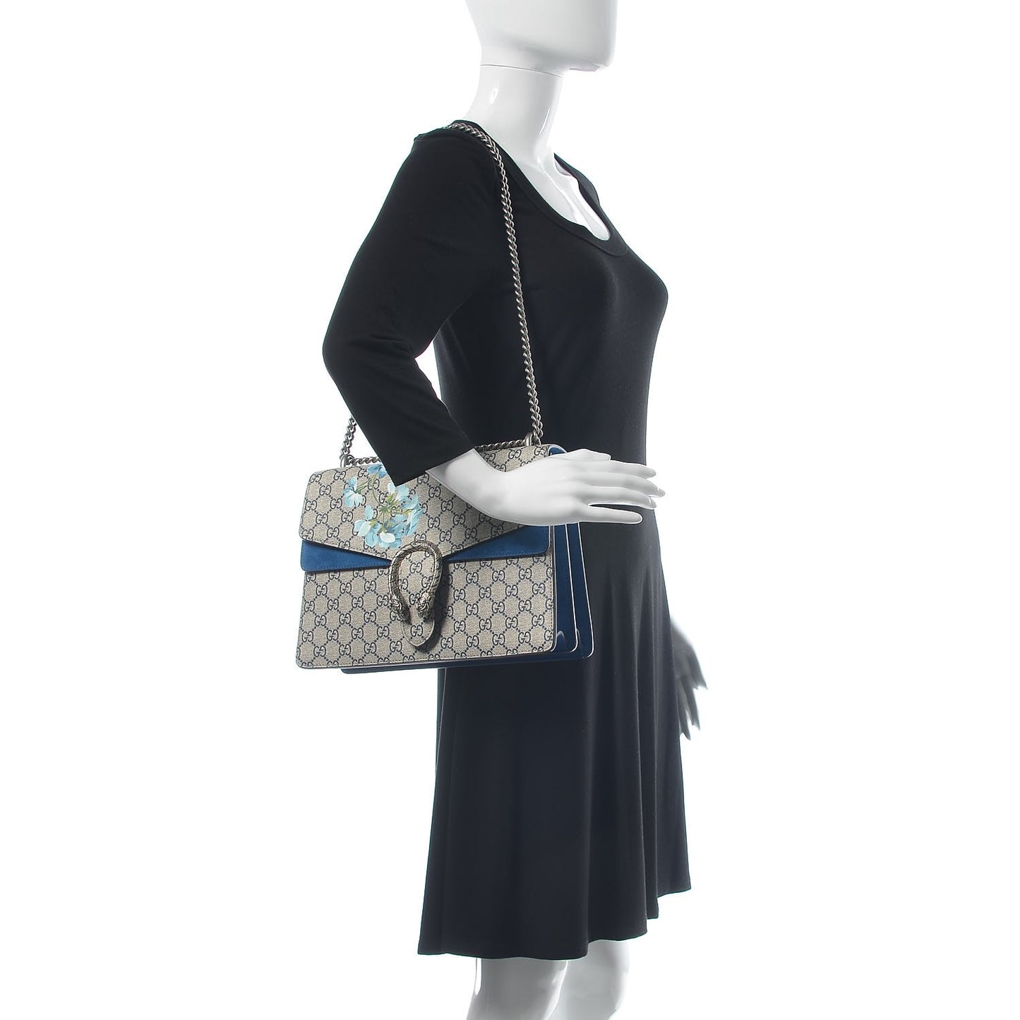 GG Supreme Monogram Blooms Medium Dionysus Shoulder Bag Beige Navy Vintage Blue