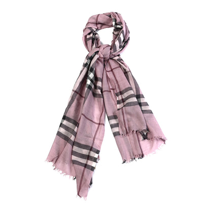 Burberry Silk Wool Gauze Giant Check Scarf Ash Rose 1 of 4