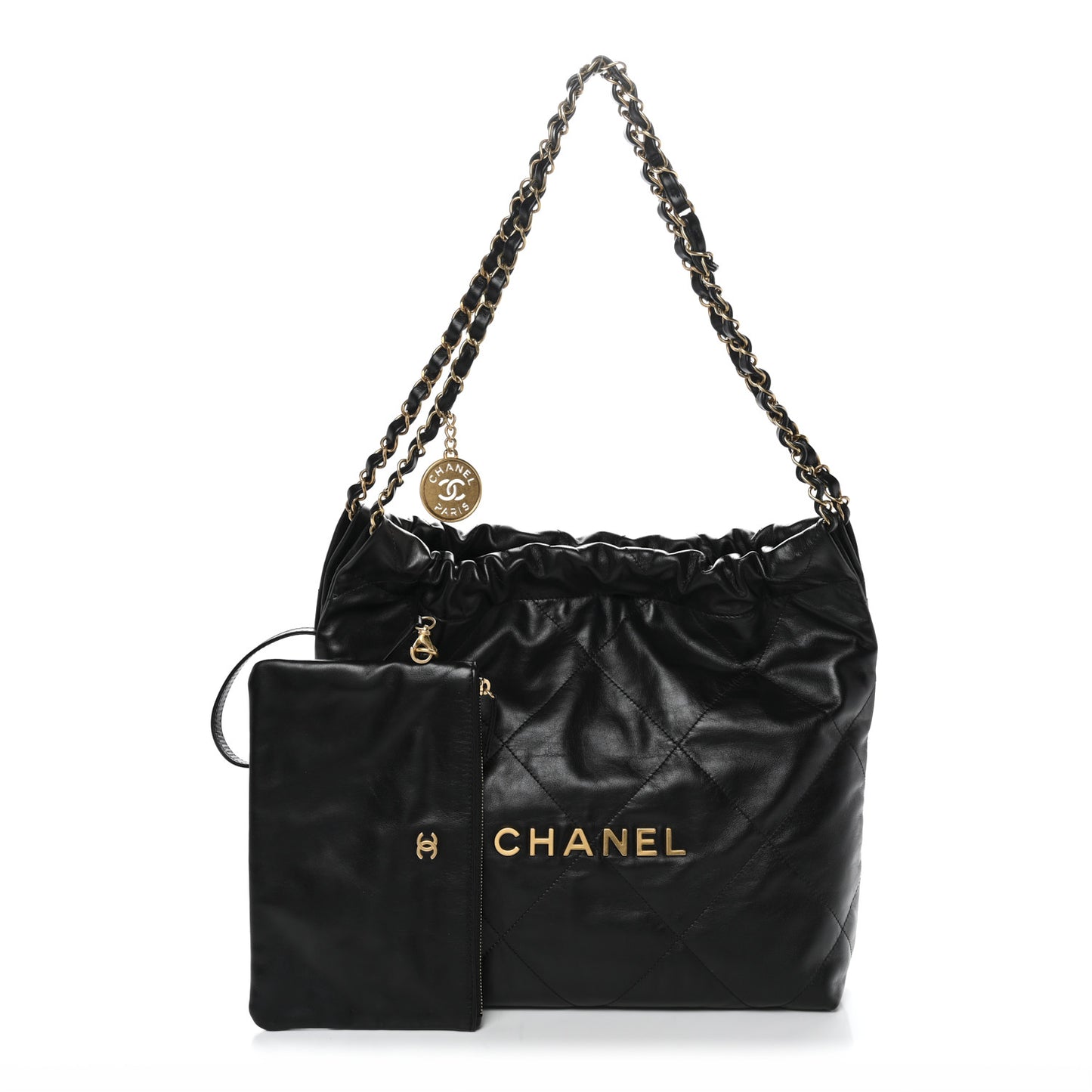 Shiny Calfskin Quilted Small Chanel 22 Black
