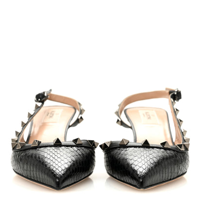 Valentino Garavani Snakeskin Rockstud Half D'Orsay Slingback 50mm Pumps 38 Black 2 of 9
