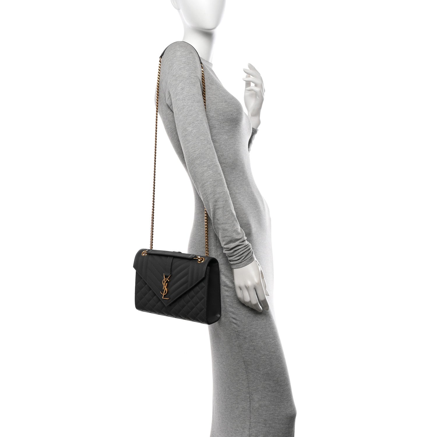 Saint Laurent Grain De Poudre Textured Mixed Matelasse Medium Triquilt Monogram Satchel Fog 2 of 9