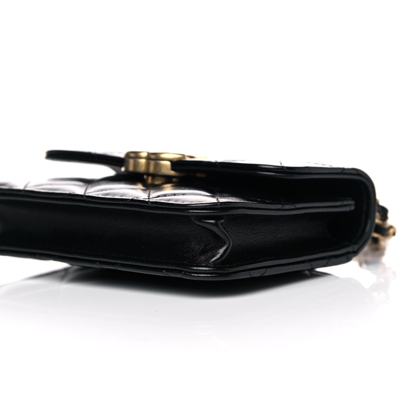 Calfskin Quilted Perfect Fit Coin Purse With Chain Black
