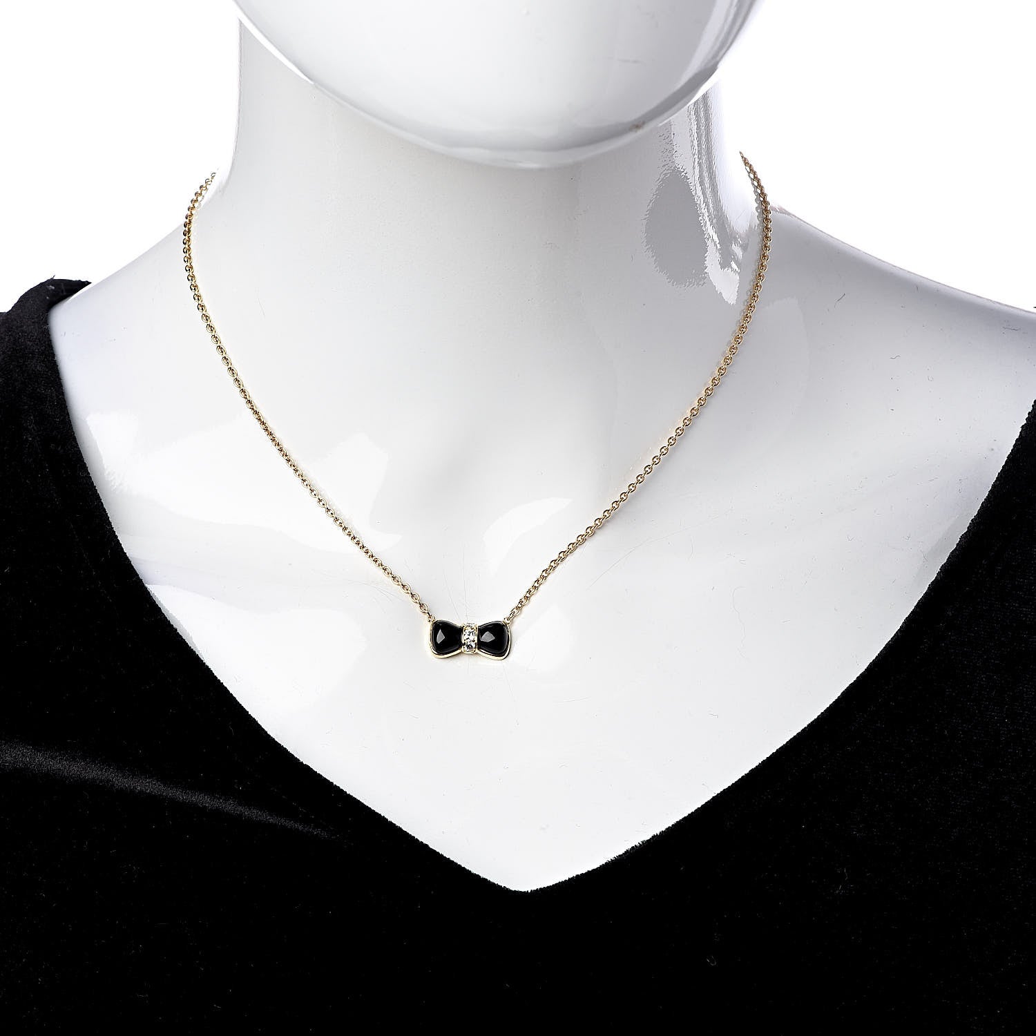 Van Cleef & Arpels 18K Yellow Gold Diamond Black Onyx Bow Pendant Necklace 2 of 5