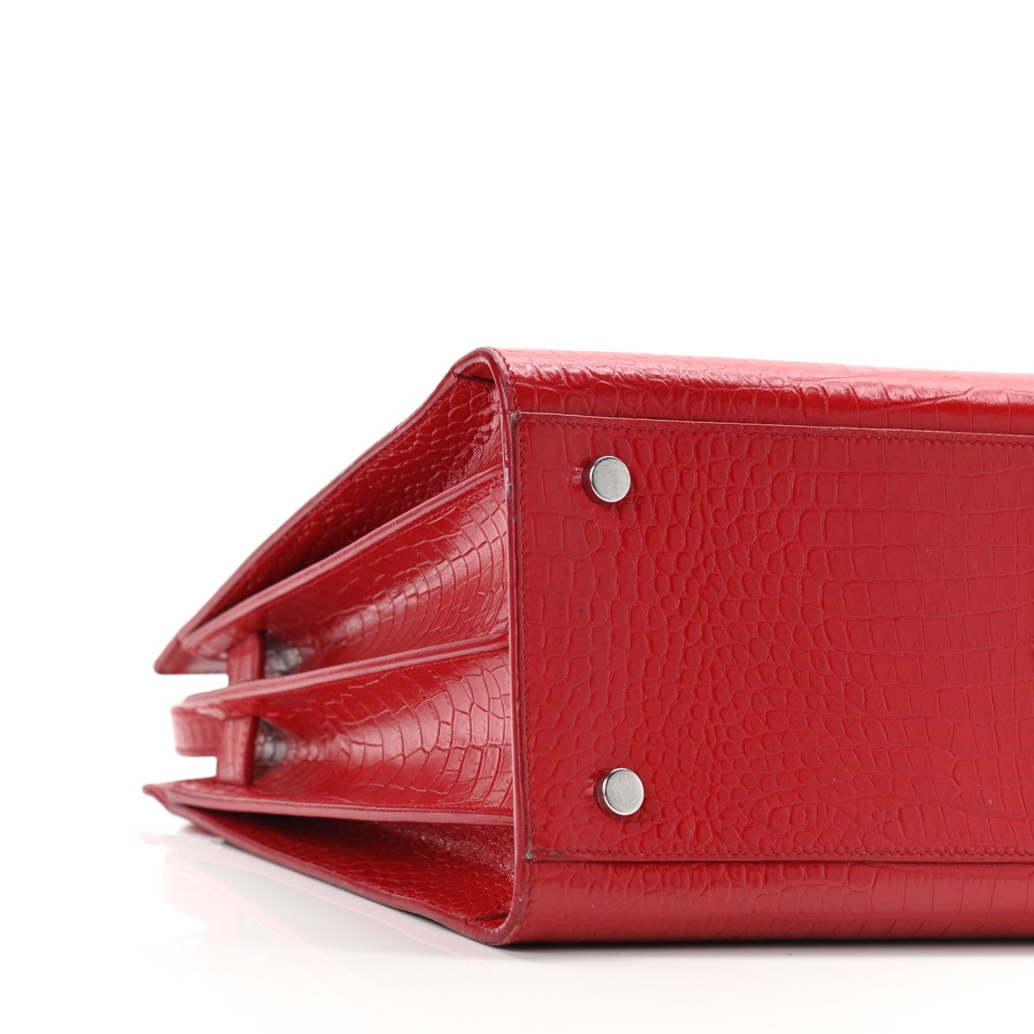 Saint Laurent Calfskin Crocodile Embossed Small Sac De Jour Eros Red 9 of 14