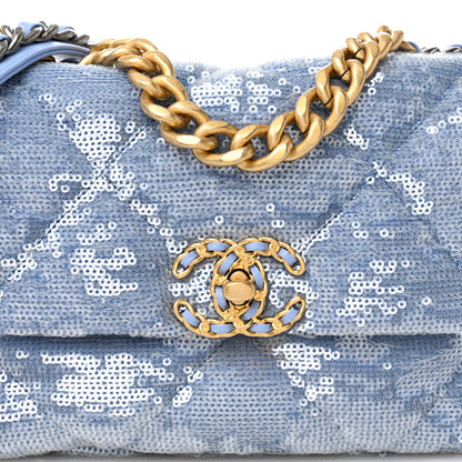 Chanel Sequin Quilted Medium Chanel 19 Flap Light Blue 8 of 10