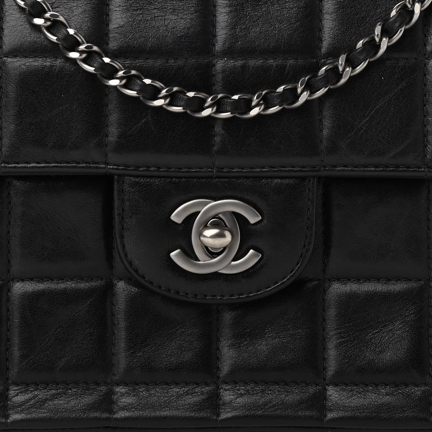 Lambskin East West Chocolate Bar Flap Black