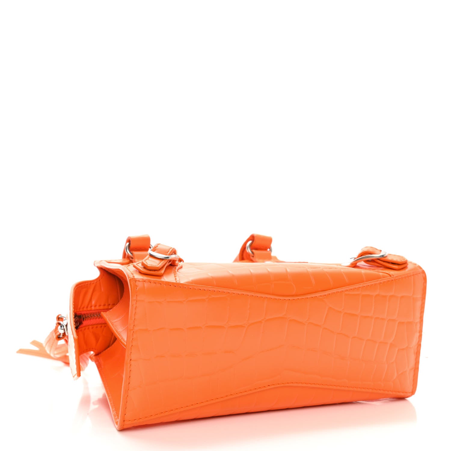 Balenciaga Semi Shiny Calfskin Crocodile Embossed Neo Classic Silver Hardware Mini City Orange 4 of 10