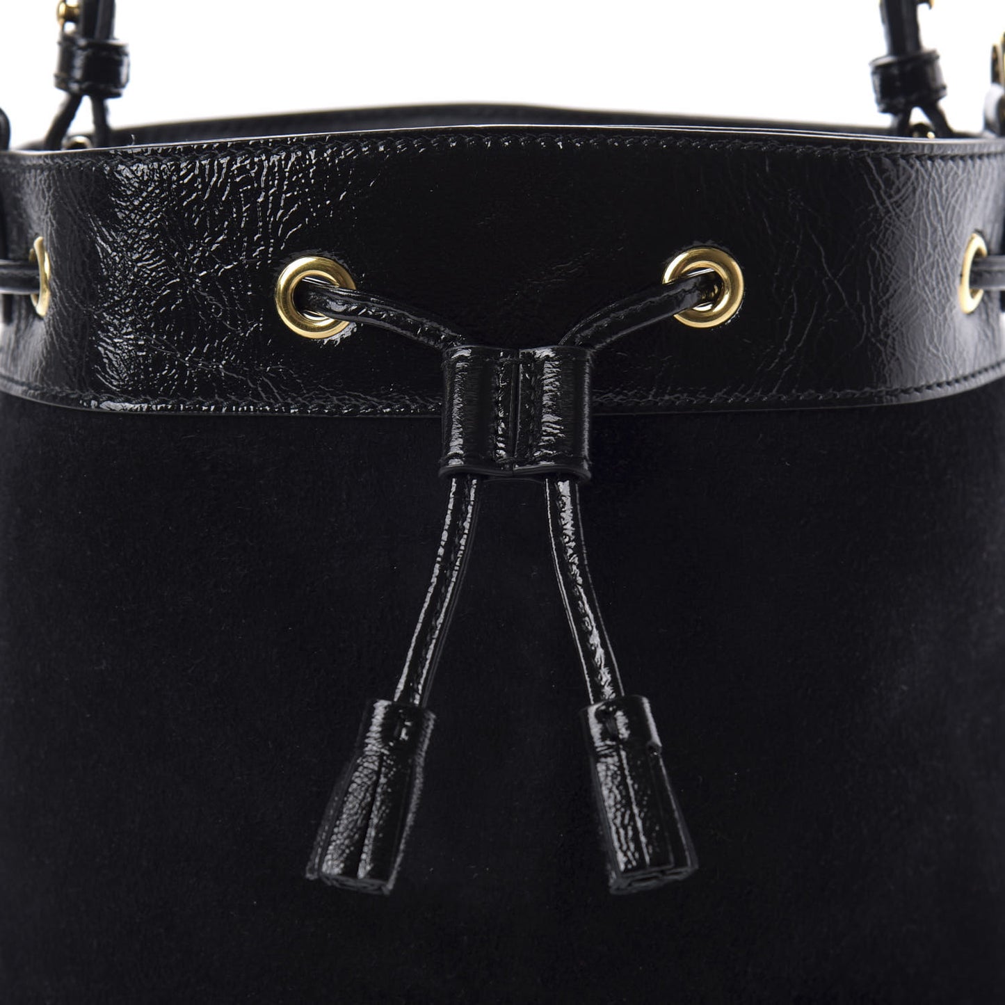Suede Patent Web Small Ophidia Bucket Bag Black