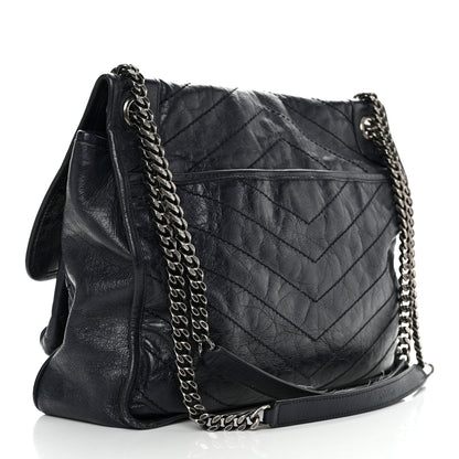 Saint Laurent Crinkled Calfskin Matelasse Monogram Large Niki Chain Satchel Deep Marine 3 of 16