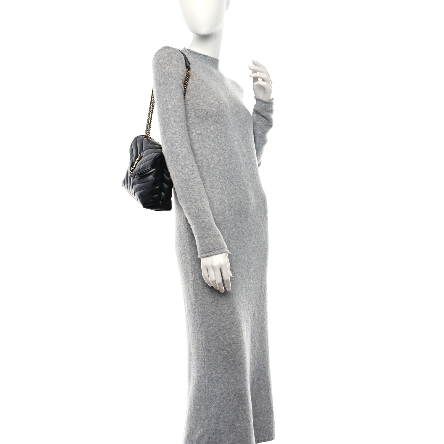 Saint Laurent Calfskin Y Quilted Monogram Small Loulou Chain Satchel Black 2 of 8