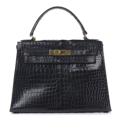 Hermes Shiny Niloticus Crocodile Kelly 28 Black 1 of 34