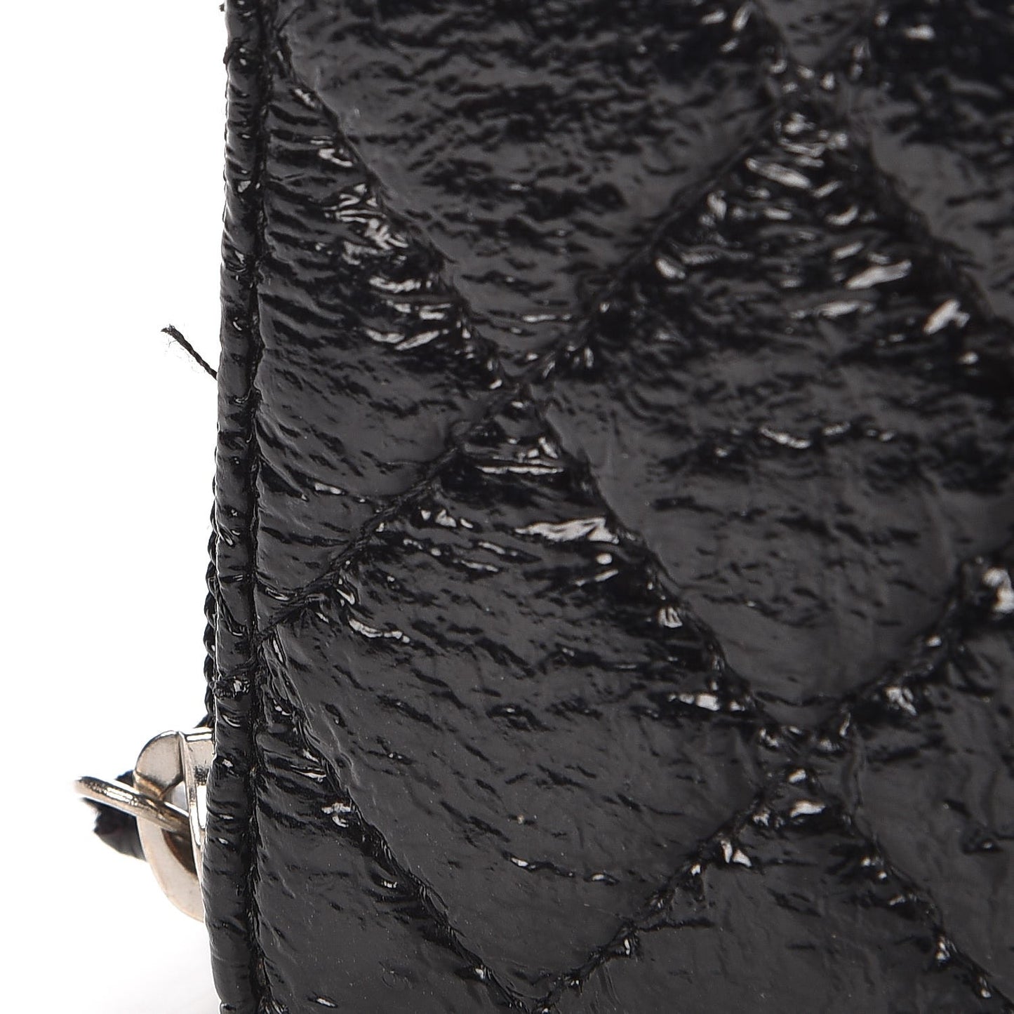 Crackled Patent Calfskin Large Gusset Zip Around Wallet Black