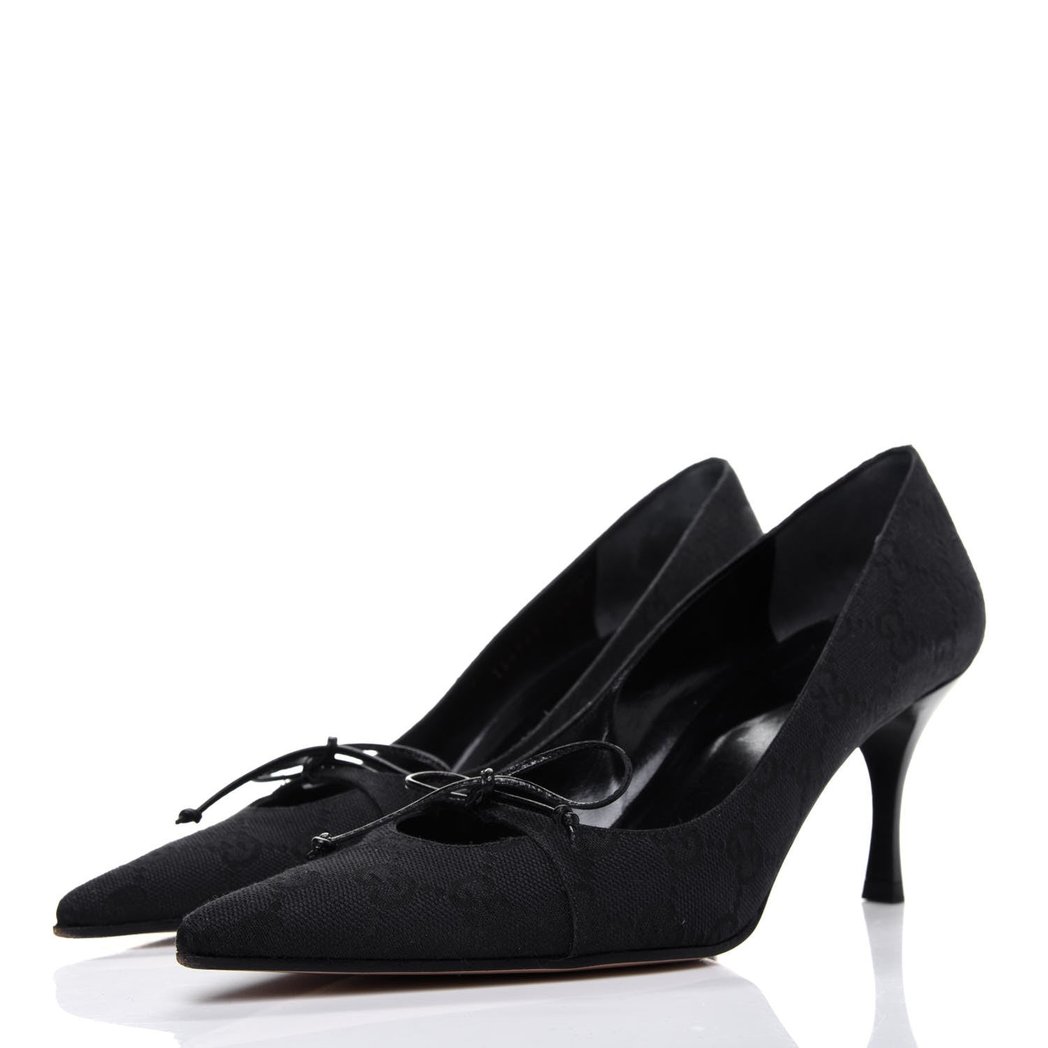 Gucci Fabric Monogram Mid-Heel Pumps 36.5 Black 3 of 12