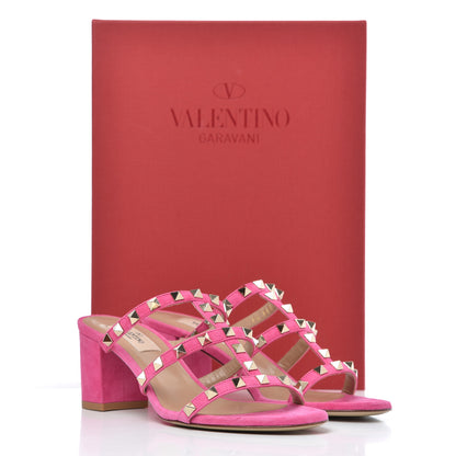 Valentino Garavani Suede Rockstud 60mm Caged Slide Sandals 37.5 Pink Orchid 10 of 10