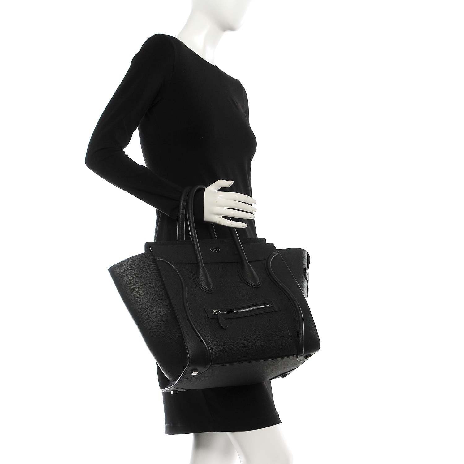 Celine Drummed Calfskin Mini Luggage Black 2 of 8