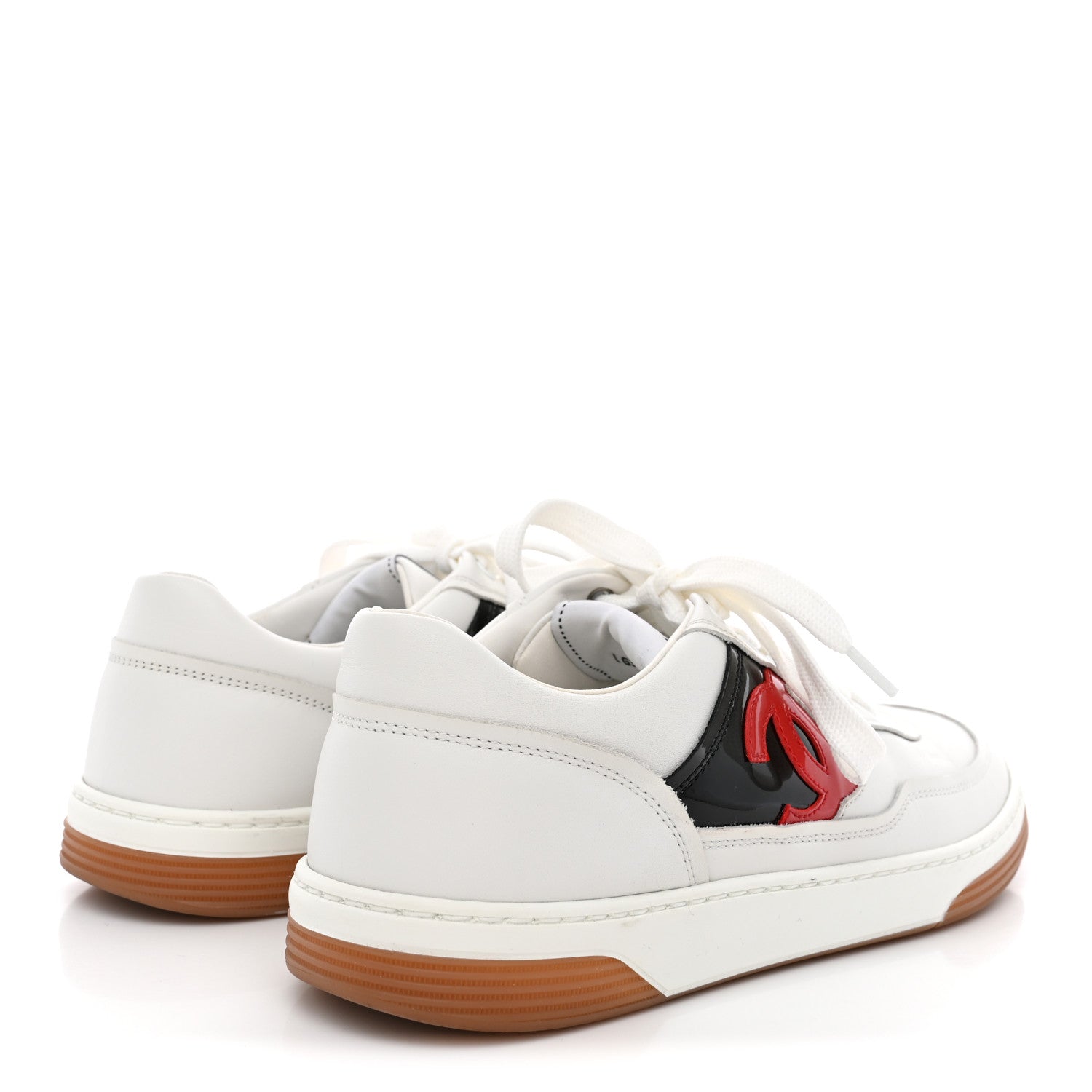 Chanel Calfskin Patent Womens CC Sneakers 38 White Black Red 5 of 9