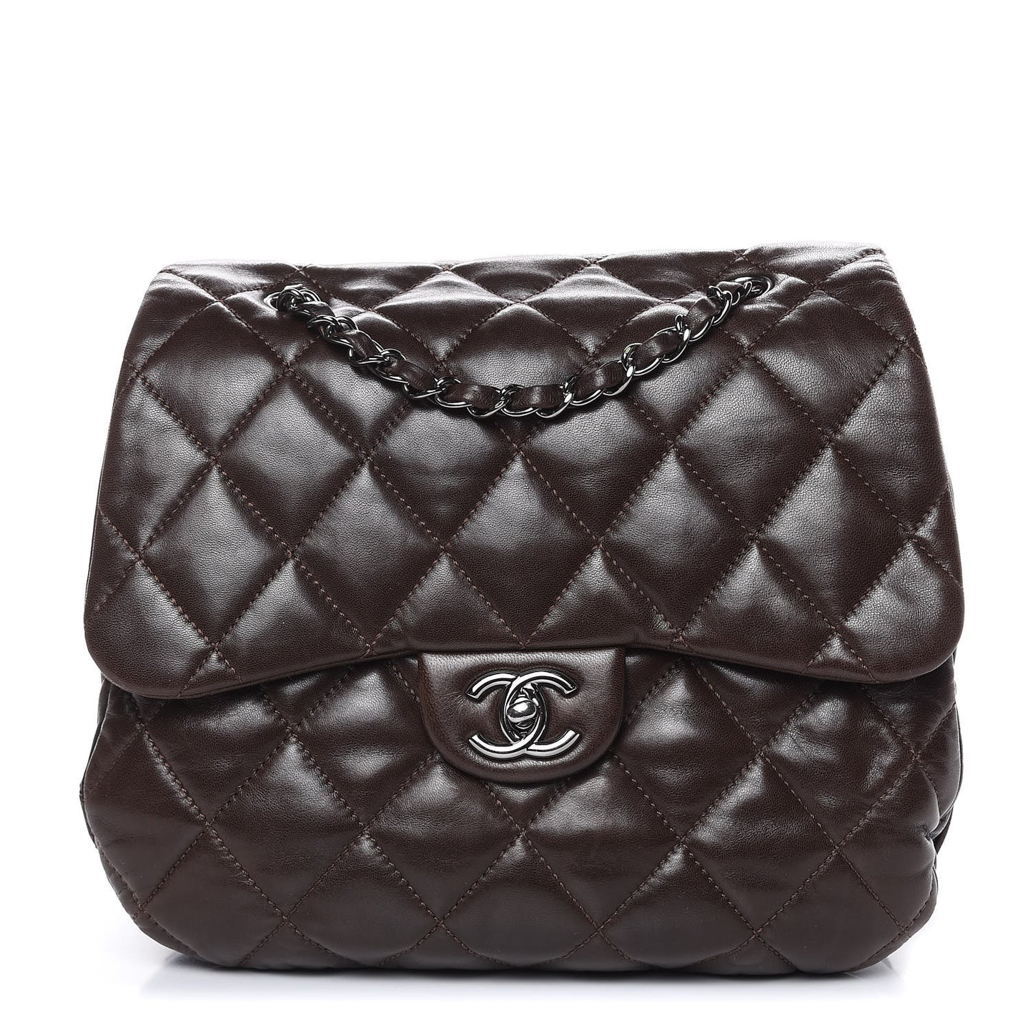 Lambskin Quilted Large 3 Flap Dark Brown