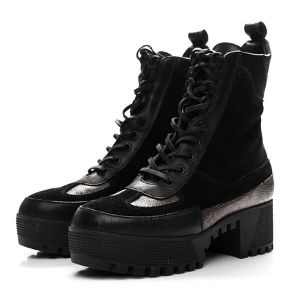 Louis Vuitton Suede Calfskin Monogram Laureate Platform Desert Boots 36 Black 4 of 9
