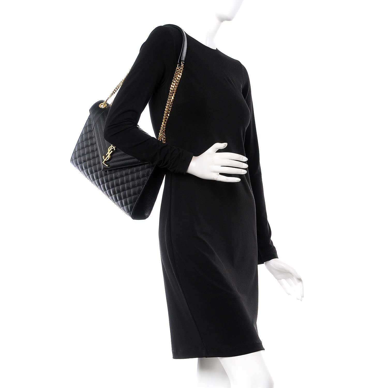 Saint Laurent Grain De Poudre Textured Mixed Matelasse Large Triquilt Monogram Satchel Black 2 of 7