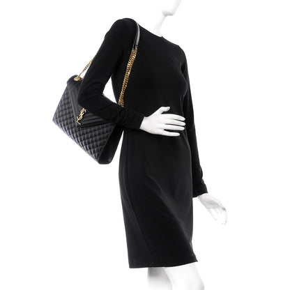 Saint Laurent Grain De Poudre Textured Mixed Matelasse Large Triquilt Monogram Satchel Black 2 of 7