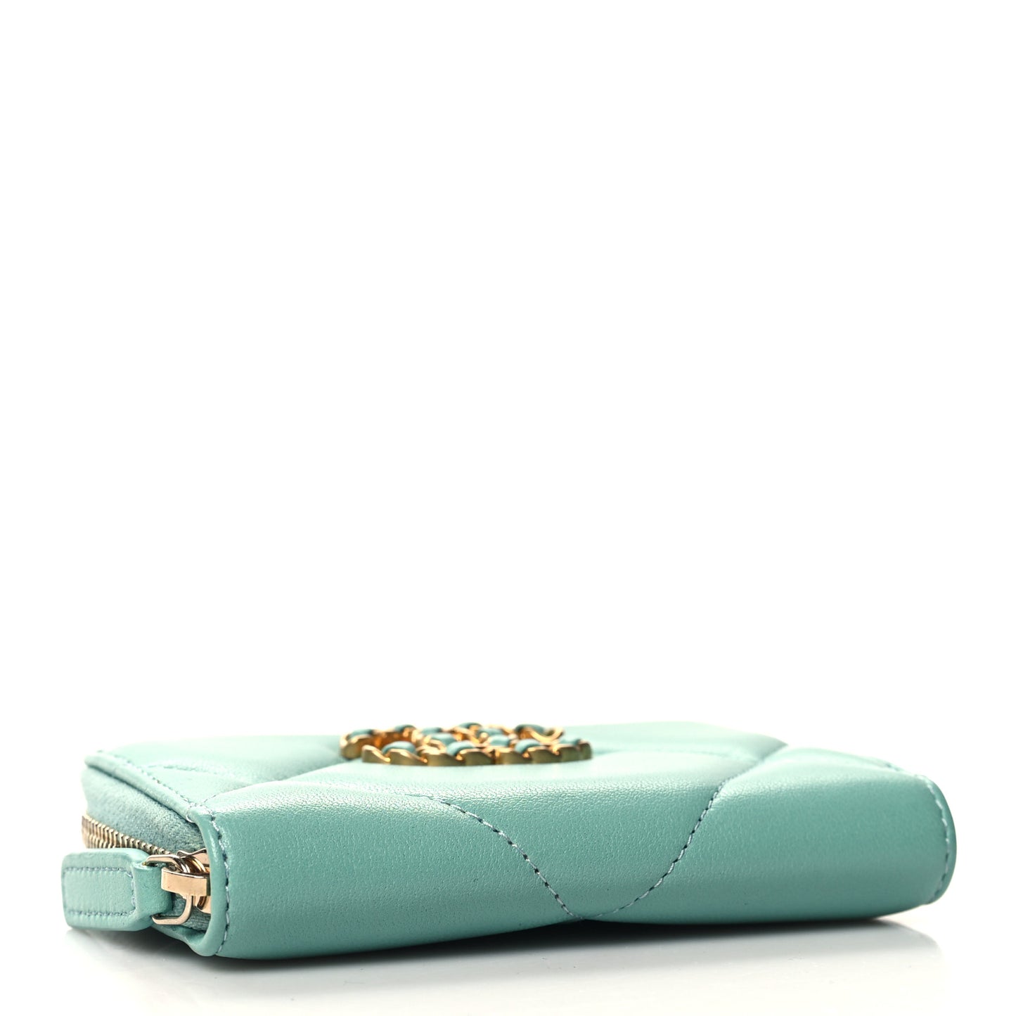 Lambskin Quilted Chanel 19 Zip Around Coin Purse Wallet Light Green
