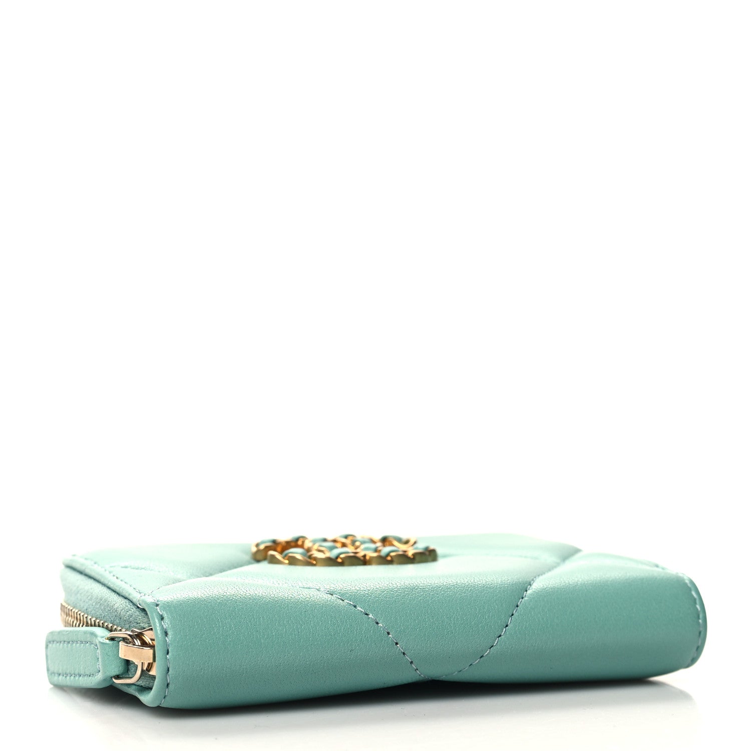 Chanel Lambskin Quilted Chanel 19 Zip Around Coin Purse Wallet Light Green 4 of 8