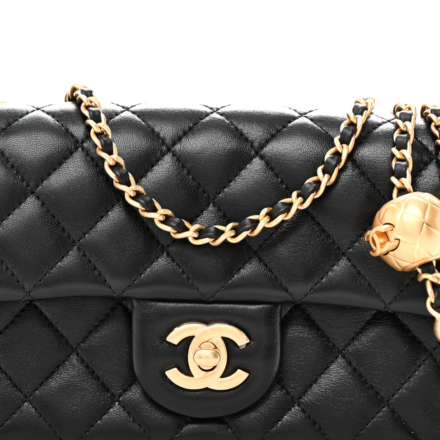 Lambskin Quilted Mini Rectangular Pearl Crush Flap Black