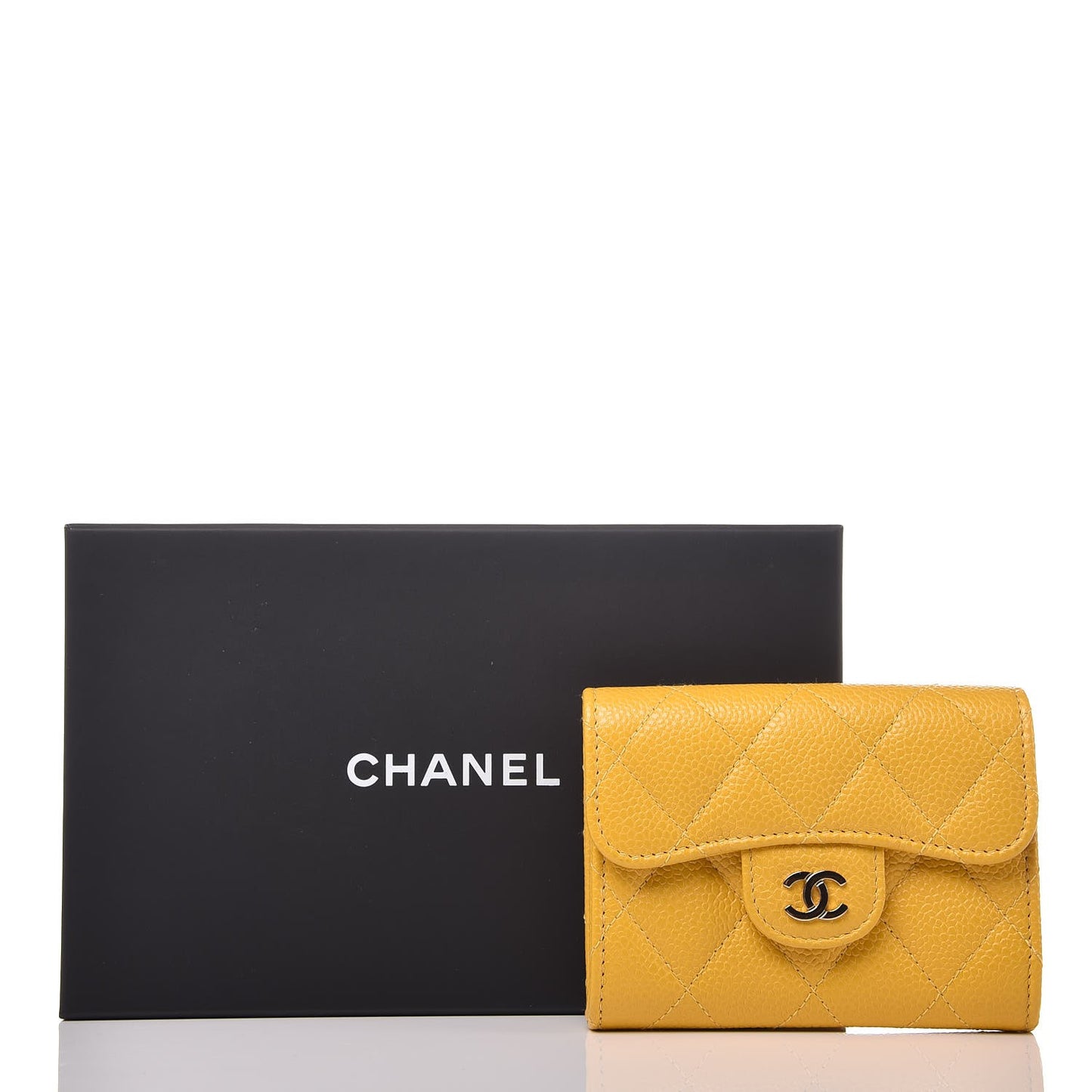 Caviar Quilted Flap Card Holder Wallet Yellow