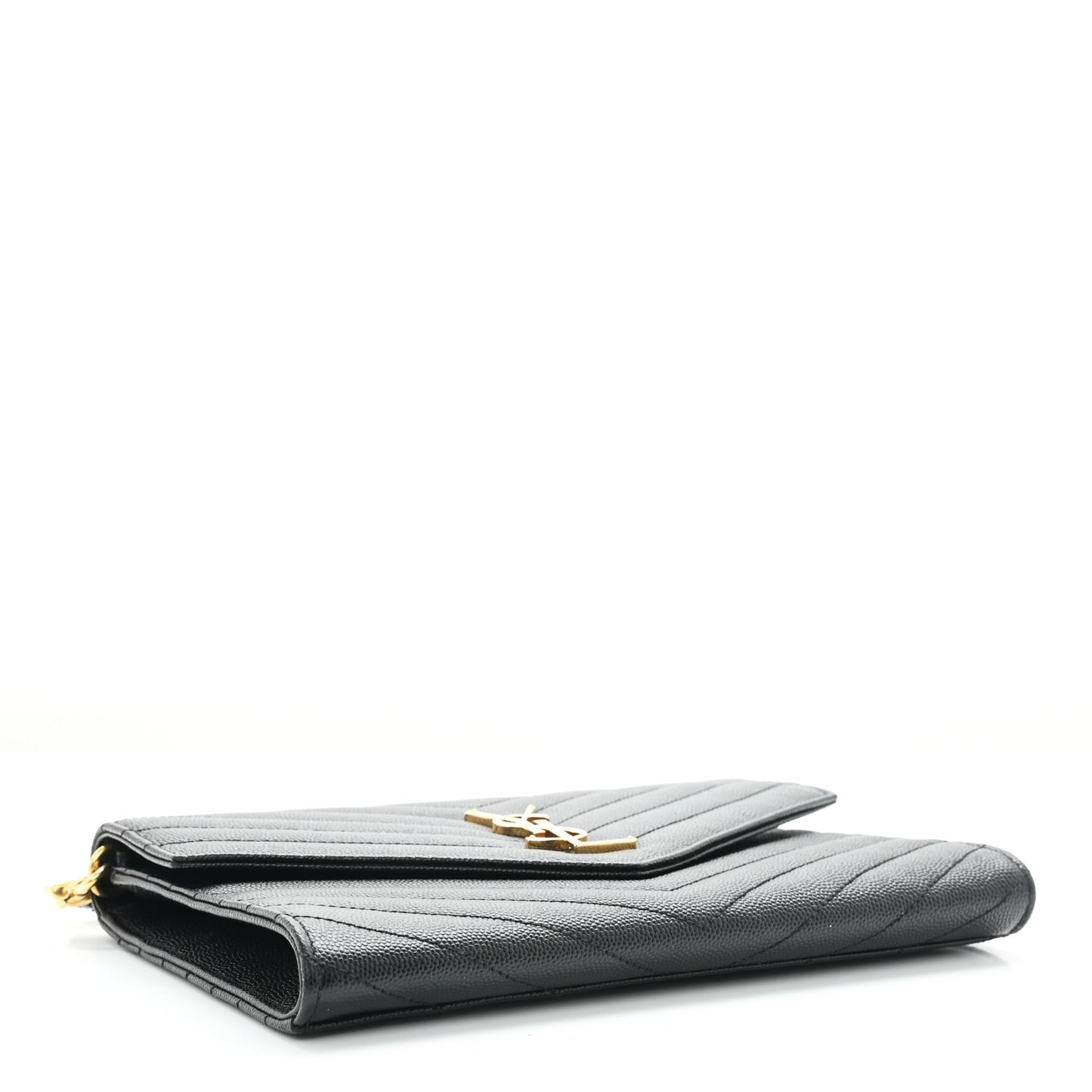 Grain De Poudre Matelasse Chevron Monogram Envelope Clutch Black