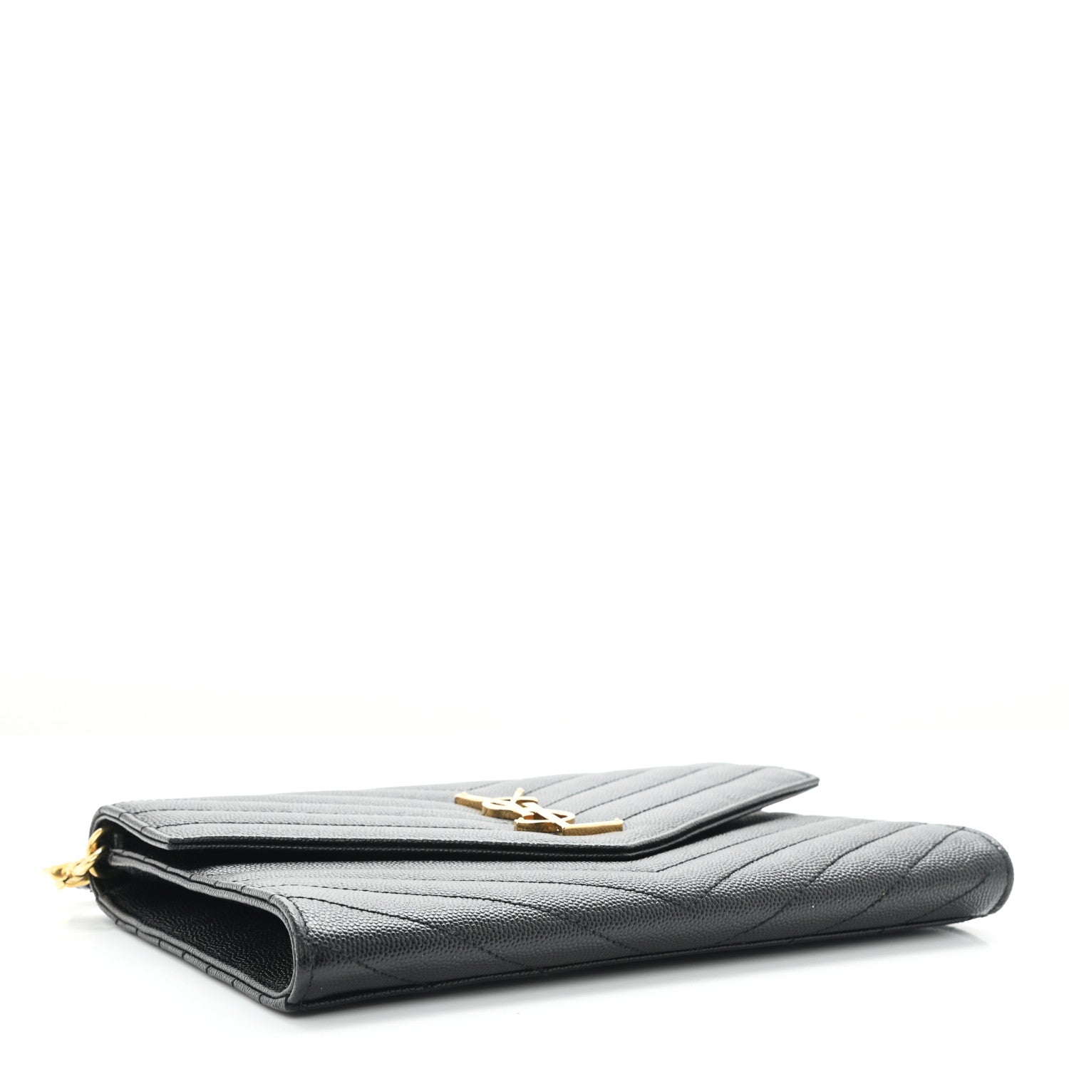 Saint Laurent Grain De Poudre Matelasse Chevron Monogram Envelope Clutch Black 4 of 7
