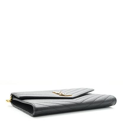 Saint Laurent Grain De Poudre Matelasse Chevron Monogram Envelope Clutch Black 4 of 7