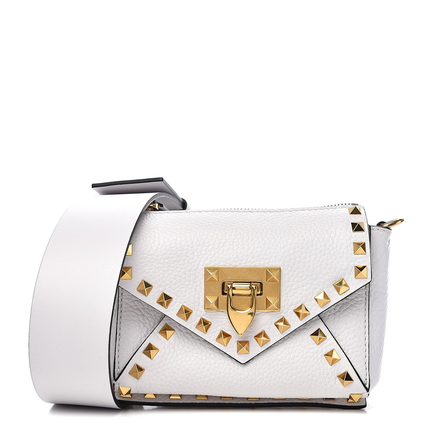 Grainy Calfskin Small Rockstud Hype Shoulder Bag White