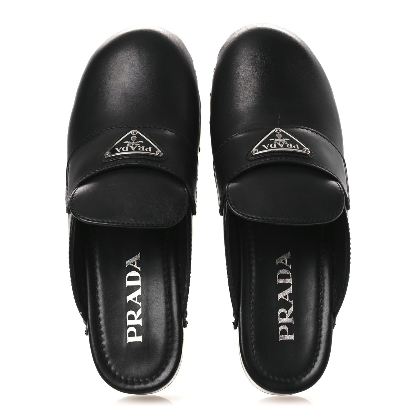 Natural Calfskin Metal Triangle Logo 45mm Clogs 38 Black