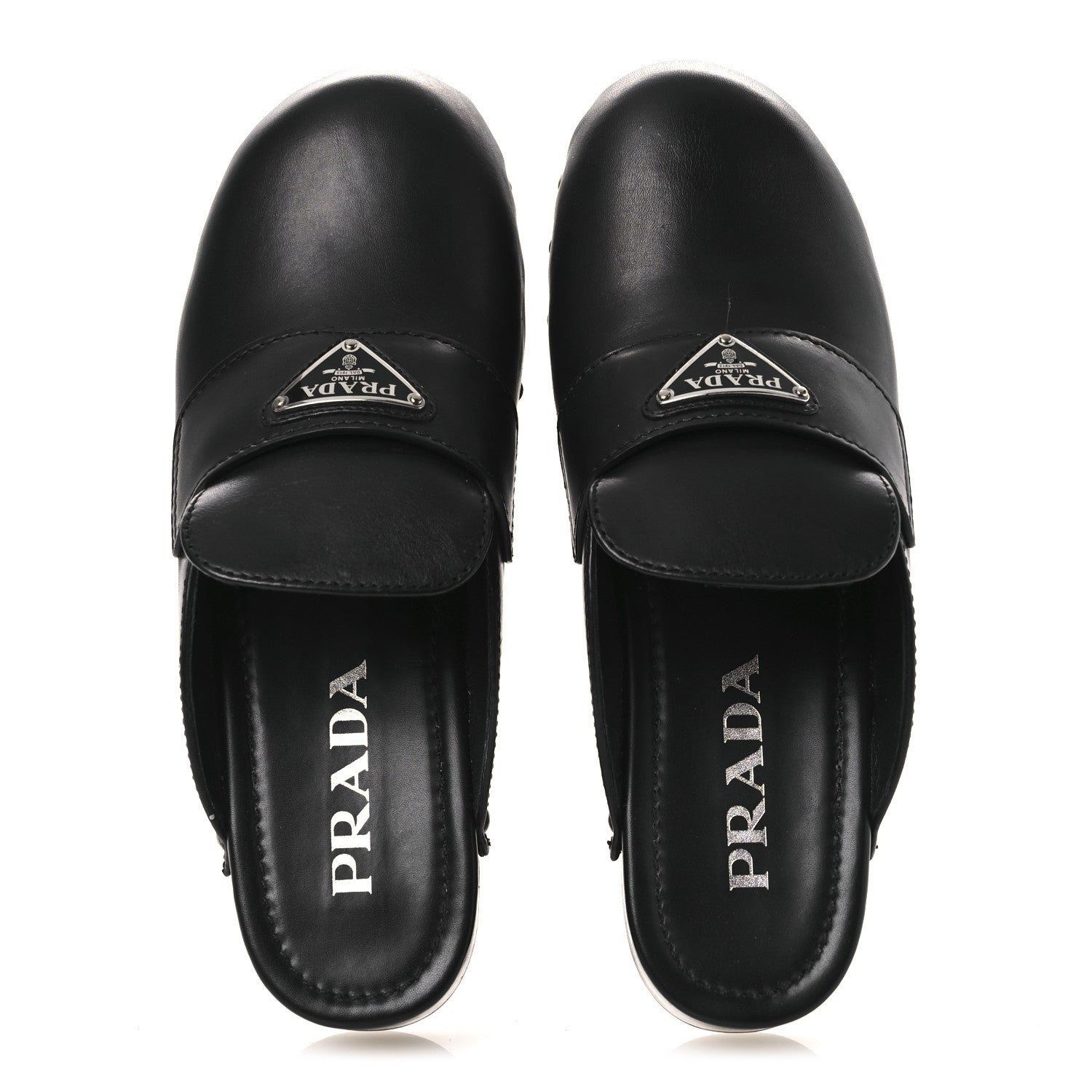 Prada Natural Calfskin Metal Triangle Logo 45mm Clogs 38 Black 2 of 12