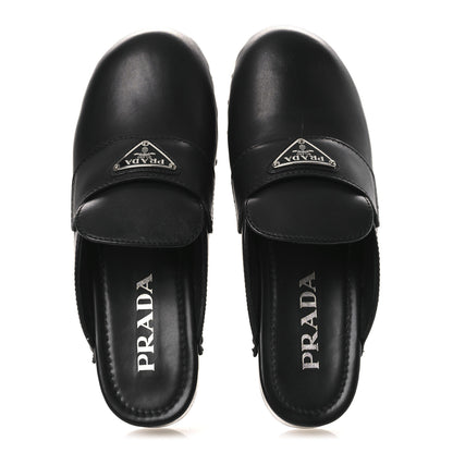 Prada Natural Calfskin Metal Triangle Logo 45mm Clogs 38 Black 2 of 12
