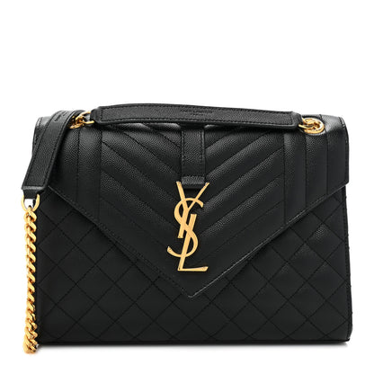 Saint Laurent Grain De Poudre Textured Mixed Matelasse Triquilt Medium Monogram Satchel Black 1 of 9