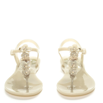 Chanel Jelly Camellia Thong Sandals 36 Beige 4 of 8