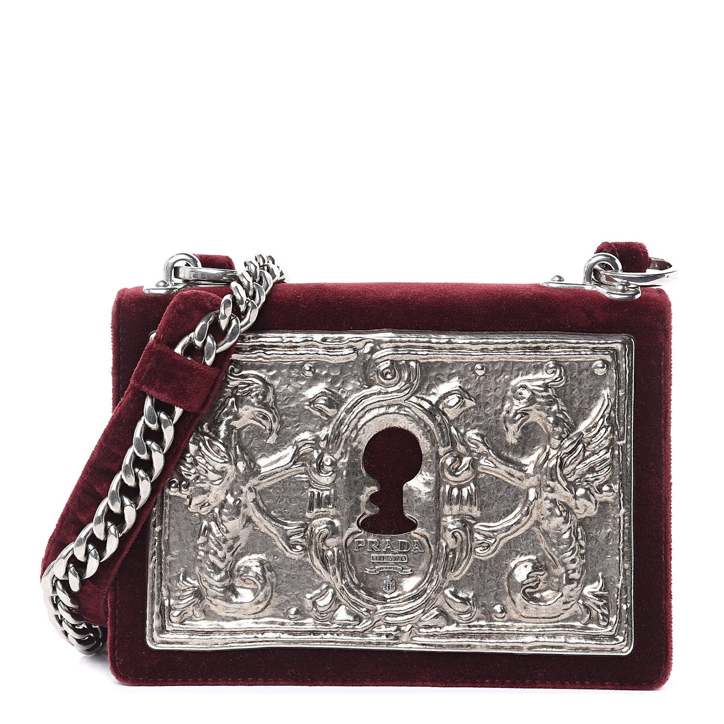 Velluto Cahier Lock Trunk Crossbody Bag Cherry