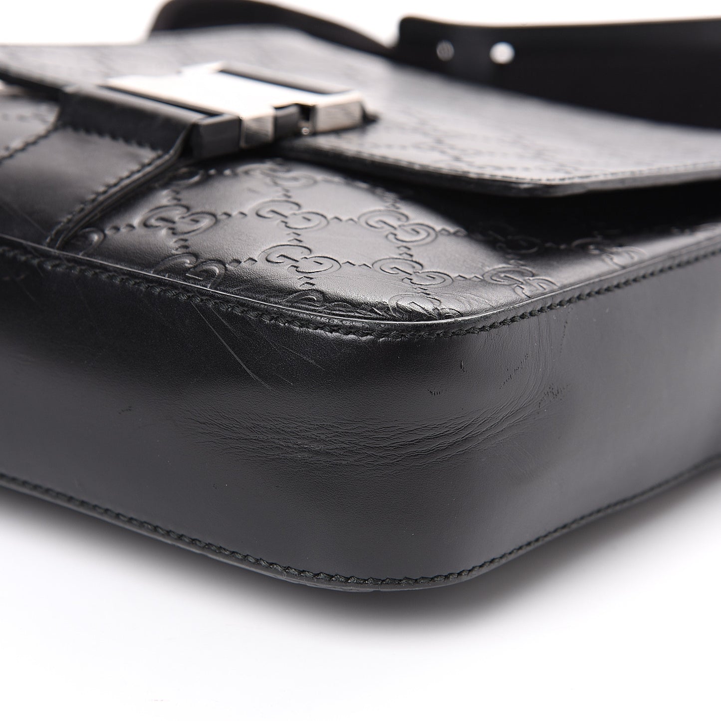 Guccissima Signature Single Buckle Flap Messenger Bag Black