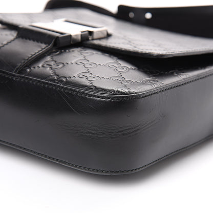 Gucci Guccissima Signature Single Buckle Flap Messenger Bag Black 12 of 14