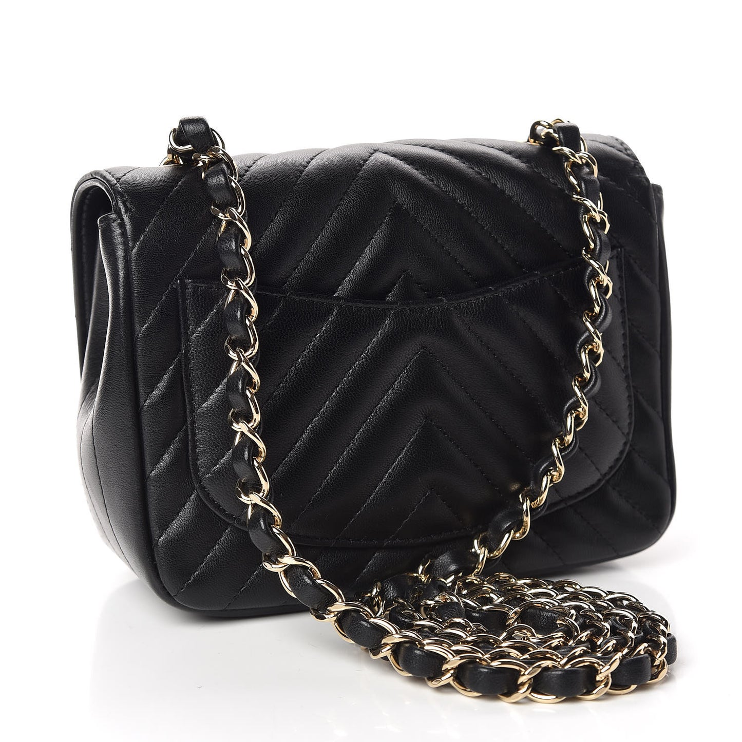 Lambskin Chevron Quilted Mini Square Flap Black