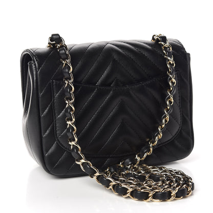 Chanel Lambskin Chevron Quilted Mini Square Flap Black 3 of 10