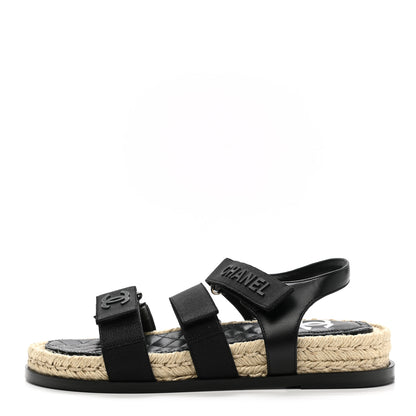 Chanel Stretch Fabric Lambskin CC Flat Sandals 37 Black 1 of 9
