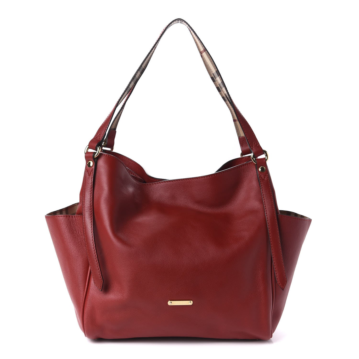 Burberry Calfskin Haymarket Check Small Canterbury Tote Red 1 of 11