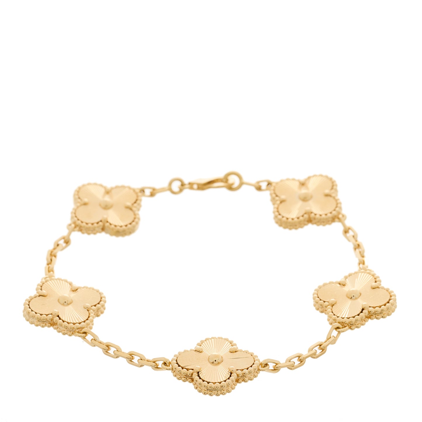18K Yellow Gold 5 Motifs Guilloche Vintage Alhambra Bracelet
