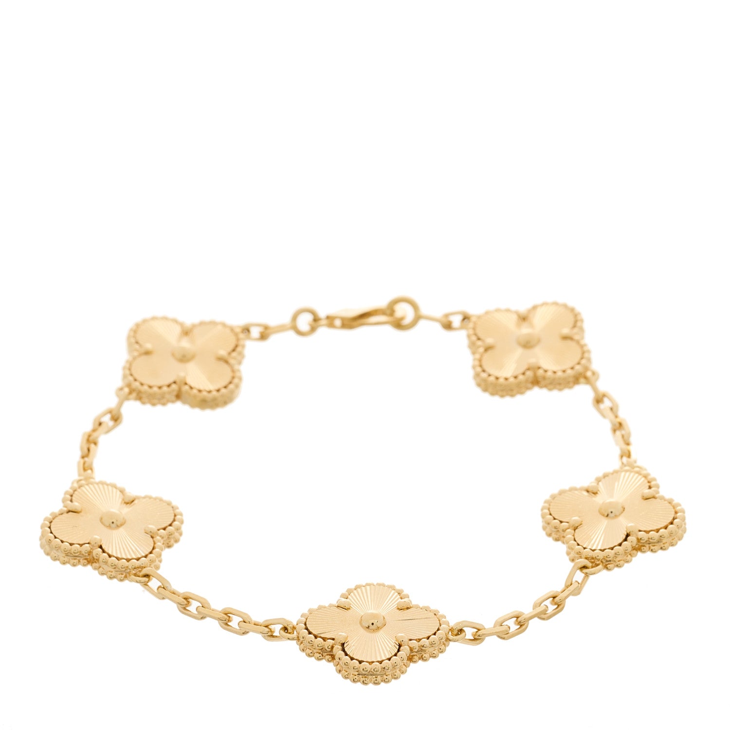 Van Cleef & Arpels 18K Yellow Gold 5 Motifs Guilloche Vintage Alhambra Bracelet 1 of 4