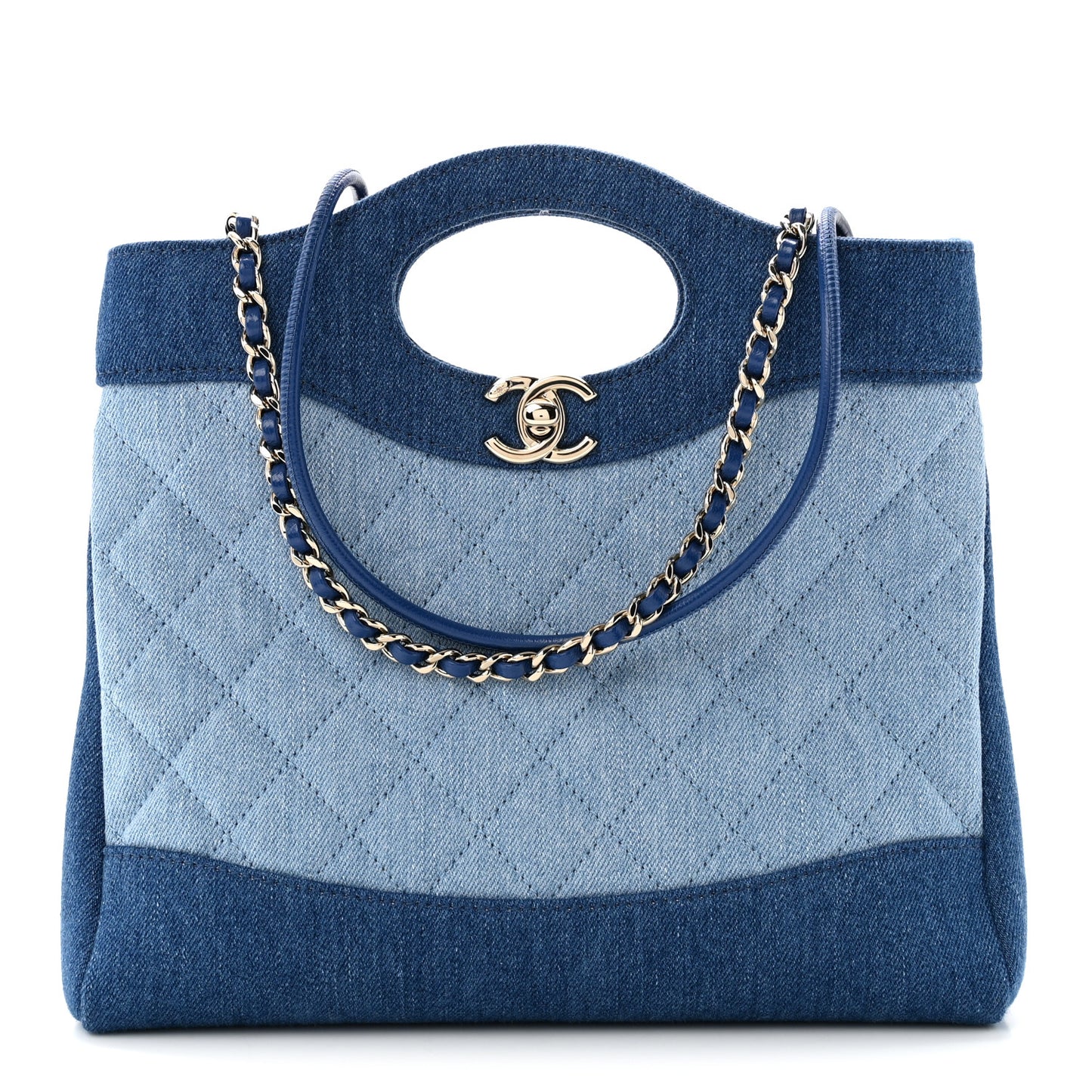 Denim Quilted Mini 31 Shopping Bag  Light Blue Dark Blue