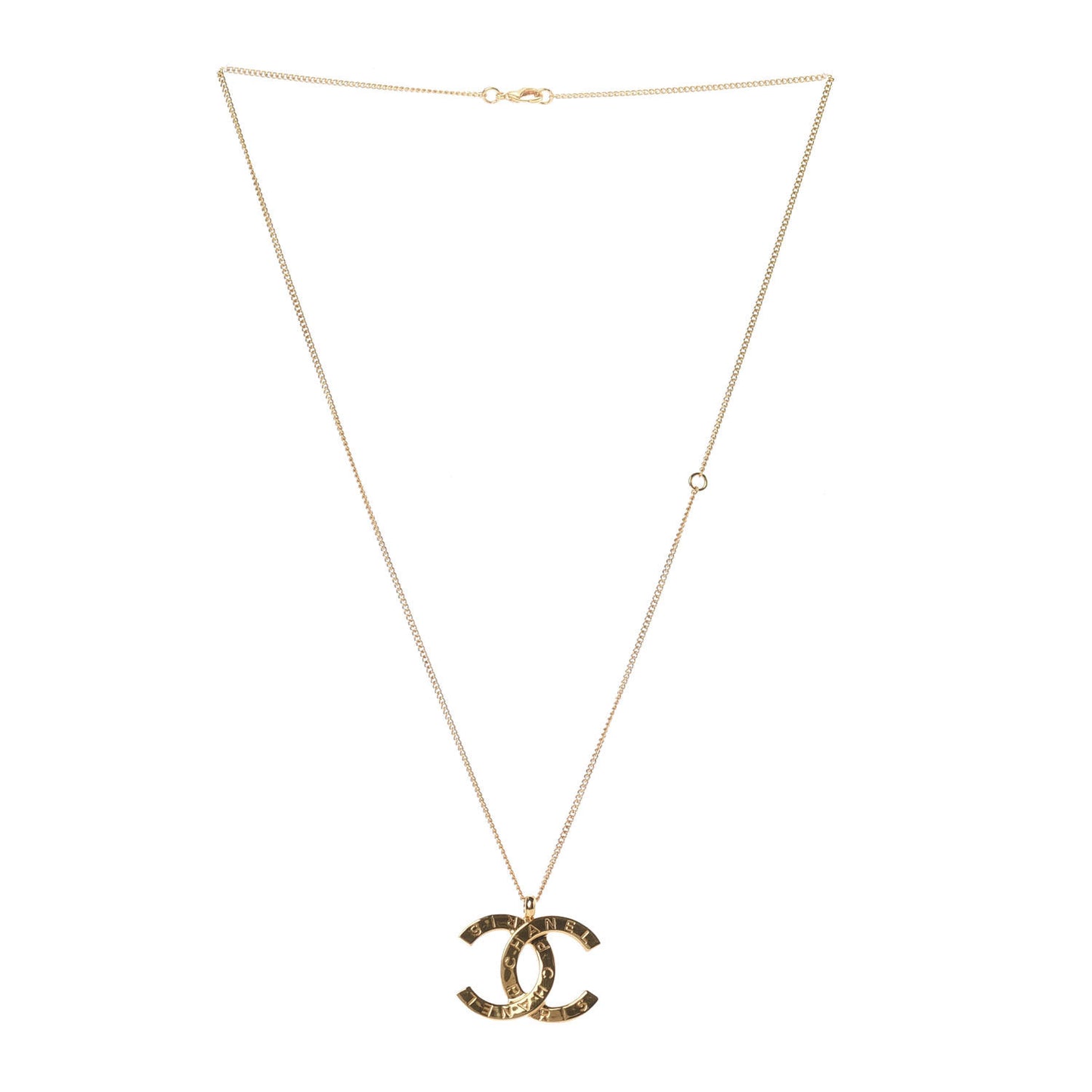 Metal CC Paris Button Necklace Gold
