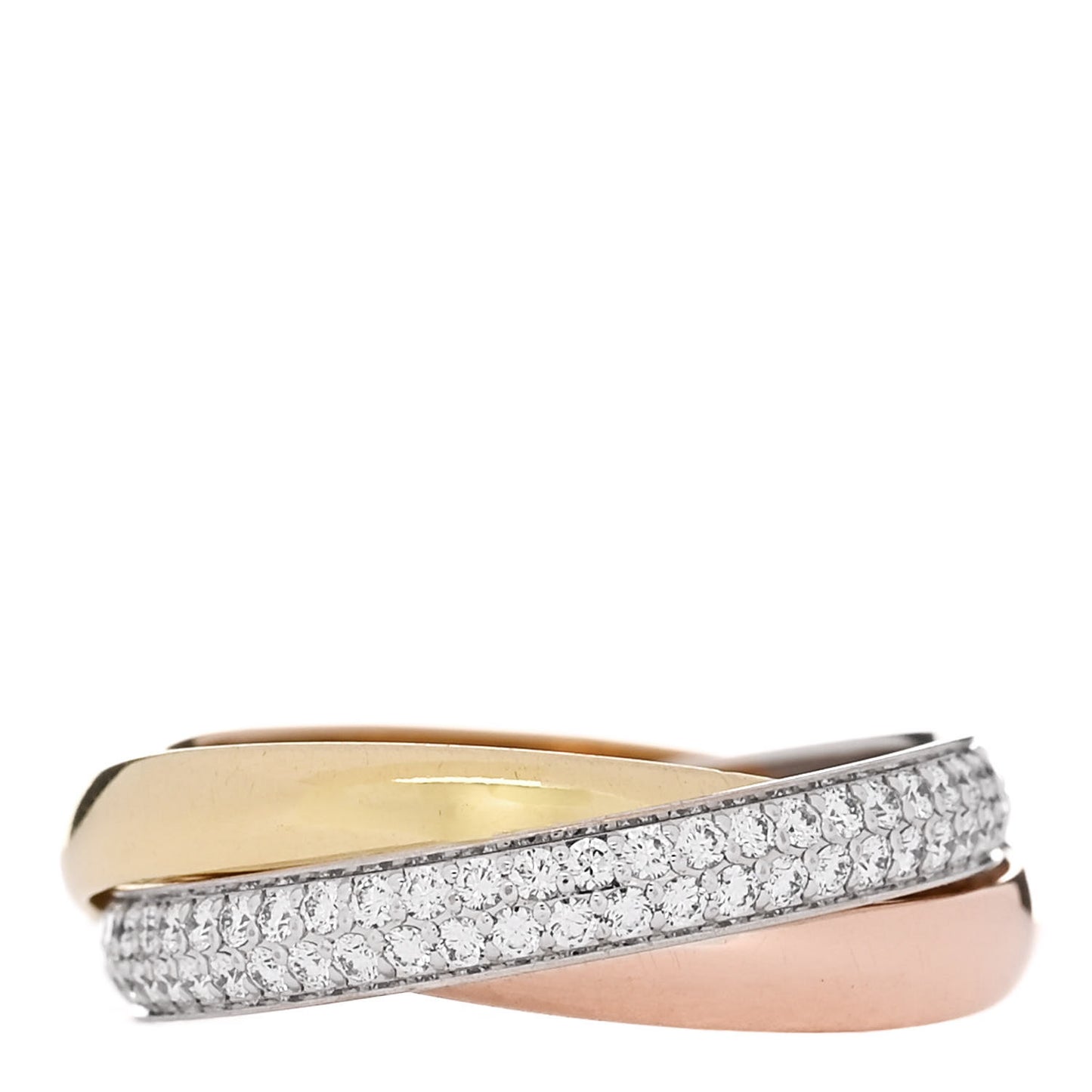18K White Yellow Pink Gold Diamond Small Trinity Paved Ring 51 5.75